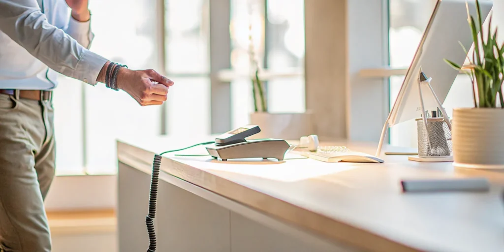Business owner on the phone, planning how to get out of a merchant cash advance.
