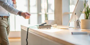 Business owner on the phone, planning how to get out of a merchant cash advance.