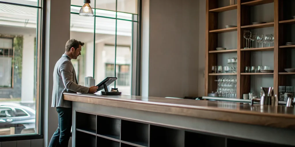 A merchant reviews their payment terminal for a cash advance with no credit check.