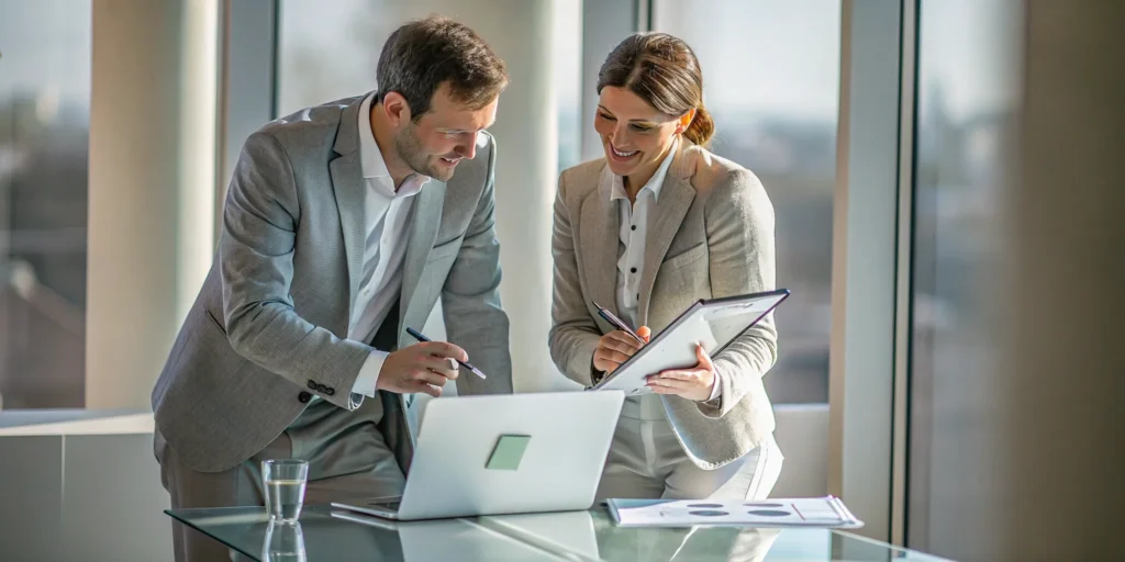 Professionals reviewing documents to find the best debt relief program.