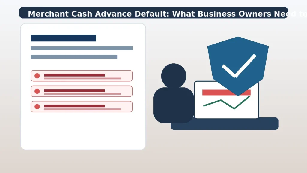 Business owner reviewing merchant cash advance default notices and cash flow options