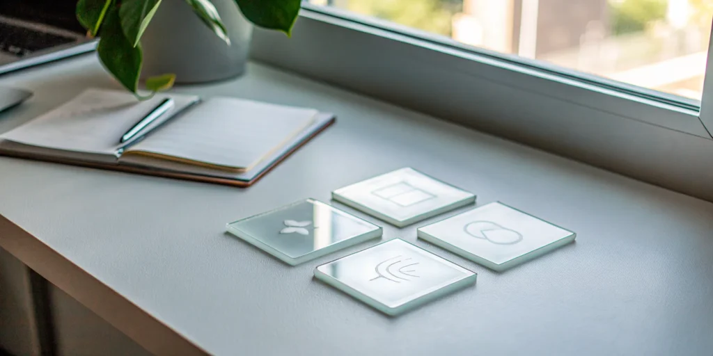 Financial icons and a notebook on a desk for a guide to cash settlement.